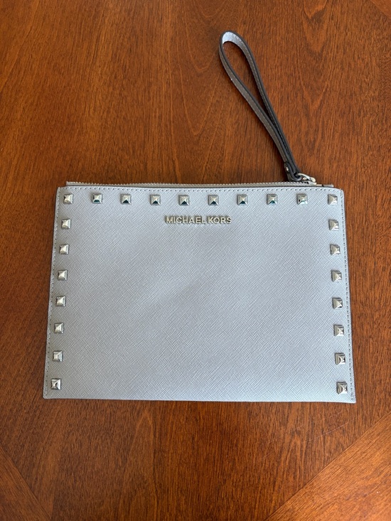 Michael Kors Handbags - Michael Kors Silver Studded Wristlet Clutch